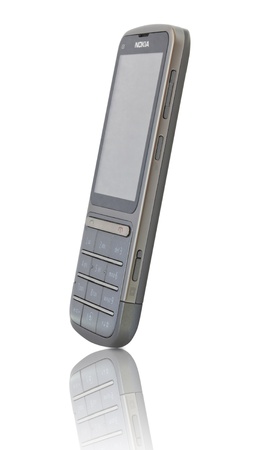 Galati, Romania - February 20, 2012: Studio shot of a Nokia C3-01 Touch and Type. Classic Mobile Phone+TFT resistive touchscreen on a plain backgroundのeditorial素材