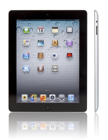 Galati, Romania- August 20, 2012: Wi-Fi + 4G iPad 3 with iOS 5.1 by Apple Inc, the third generation iPad was released for sale by Apple Inc on March 16, 2012. The New iPad 3 boasts a stunning retina display, a beefed up A5X dual-core processor, quad-core のeditorial素材