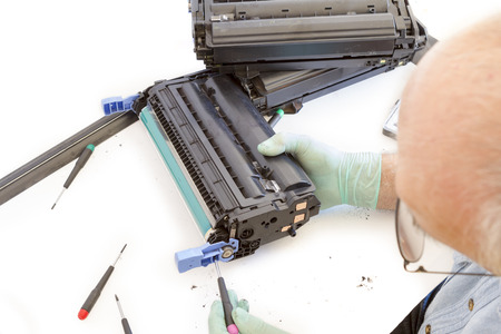 worker Laser printer on a workbench  Printer workshopの写真素材