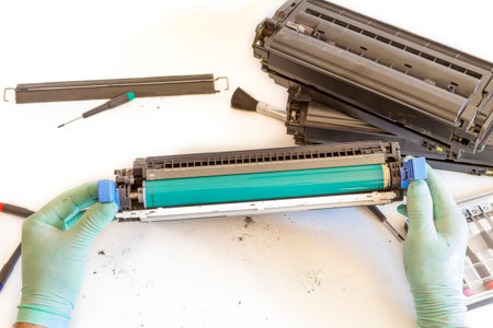 worker Laser printer on a workbench  Printer workshop
