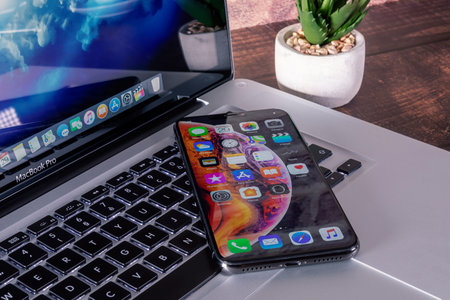 Galati, Romania- May 29, 2019: New iPhone Xs and Xs Max smartphone model by Apple Computers close...