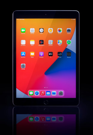 Galati, Romania, March 30, 2021: - Apple release new iPad 8th generation with the powerful A12Â BionicÂ chip, support for AppleÂ Pencil and the SmartÂ Keyboard, and the amazing new things you can do with iPadOSÂ 14.のeditorial素材