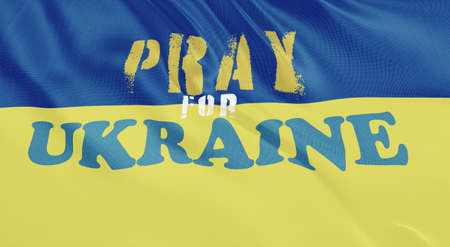 Ukraine flag waving in the wind. 3D rendering illustration of waving sign.の写真素材