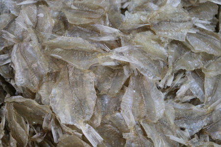 Dried sea fishes, preserved fishes by salt and dry out, Thailand.