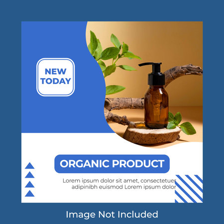 Organic product advertising banner. Cosmetic bottle with label. Vector illustration.のイラスト素材