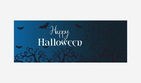Halloween banner with bats and spiders on a blue background.のイラスト素材