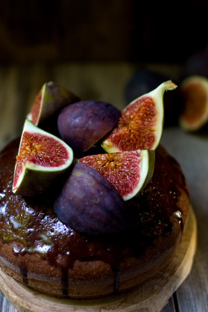 Ripe figs with chocolate cake. Paradise pleasure.の写真素材