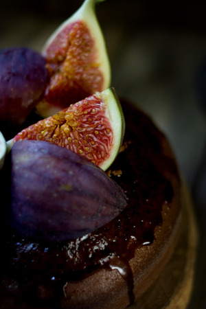 Ripe figs with chocolate cake. Paradise pleasure.の写真素材