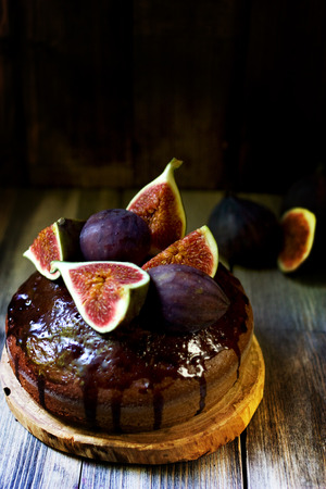 Ripe figs with chocolate cake. Paradise pleasure.の写真素材