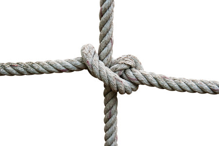 strong knot tied by a rope on white isolated