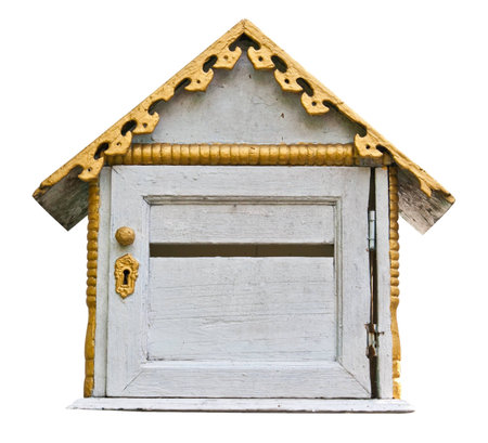 Wooden Mail Box on White Background の写真素材