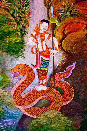 Thai art pattern old style the wall in the temple