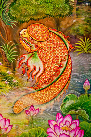 Thai art pattern old style the wall in the templeのeditorial素材