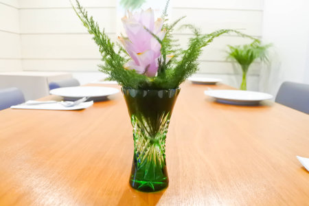 Glass vase with bouquet of beautiful tulipsの写真素材