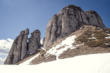 Snowy peaks in the mountainsの写真素材