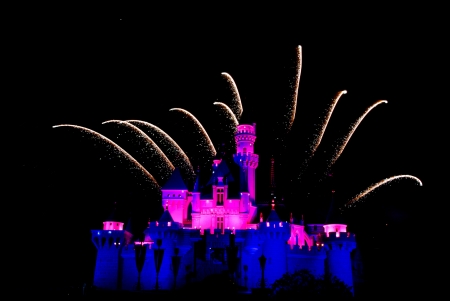 Fireworks in the night at Disneylandのeditorial素材