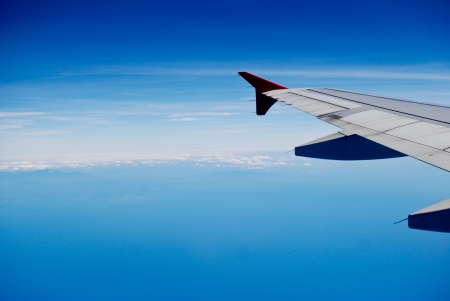 The wing of the airplaneの写真素材