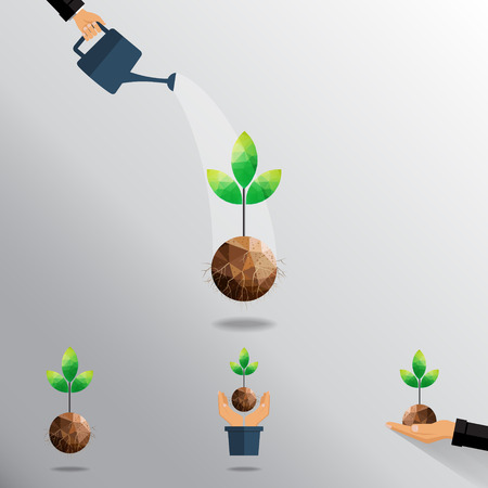 green planting sprout in flat hand design illustration.のイラスト素材