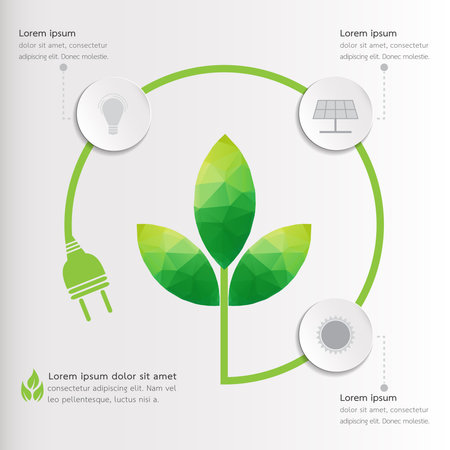Three steps modern green leaf and ecology infographics idea.のイラスト素材