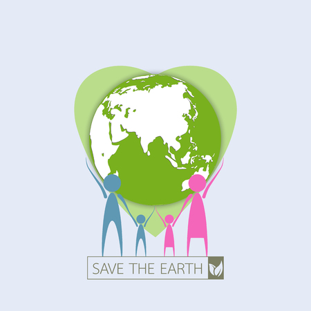 Human family protect the earth.Green Eco idea.Vector illustration.Earth day concept.のイラスト素材