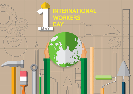 Labor Day concept. Poster, greeting card or brochure template.Creative vector abstract with tools elements.Flat vector illustration.
のイラスト素材