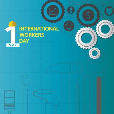 May 1ST. Labor Day background. Poster, greeting card or brochure template.Creative business concept vector abstract with tools elements.Flat vector illustration.&#xA;のイラスト素材