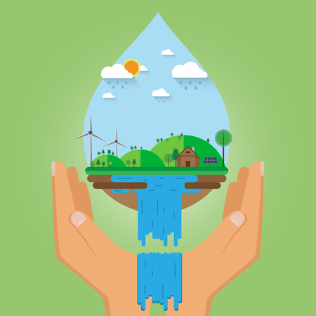 Eco flat design.With hand vector illustration.のイラスト素材
