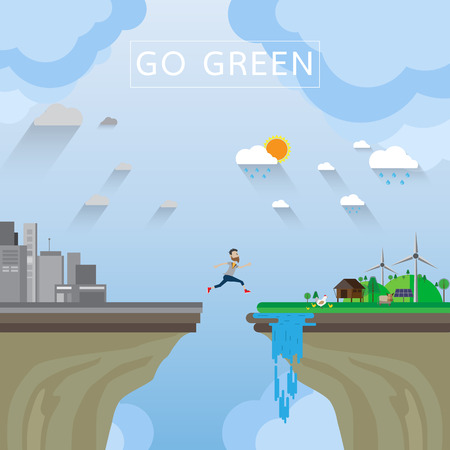Go green concept.With eco life flat design.Vector illustrationのイラスト素材