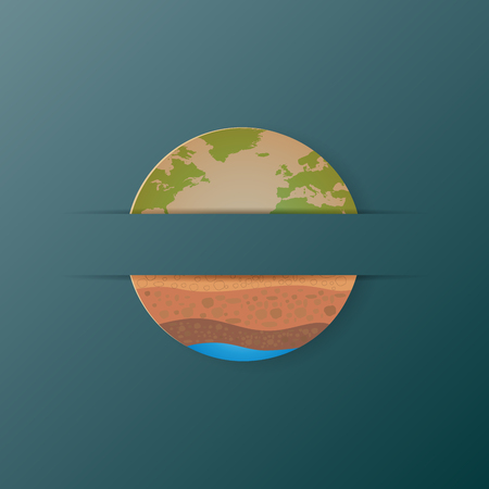 Earth icon and soil profile paper art style with ecological and environmet concept.Vector illustration.のイラスト素材