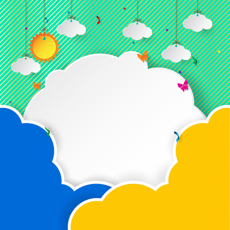 Cloud paper art style background.Greeting card colorful background for sale banner and template.Vector illustration.のイラスト素材