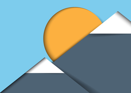 Nature landscape with mountains and sun paper art style.Abstract nature background and environment conservation concept.Vector illustration.のイラスト素材