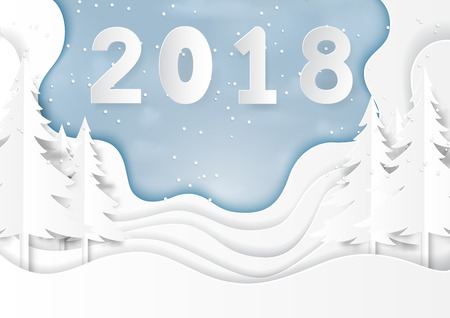 Text 2018 on snow and winter season with nature landscape.のイラスト素材