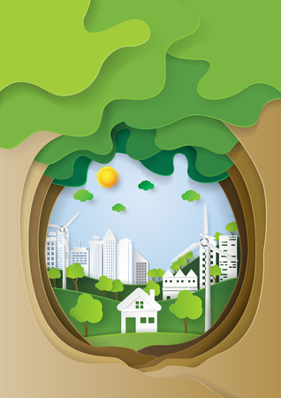 Abstract green tree with urban cityscape.のイラスト素材