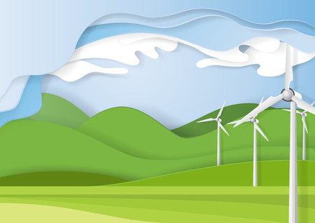 Nature landscape and ecology concept paper art style.Save the world and environment conservation concept.Vector illustration.のイラスト素材
