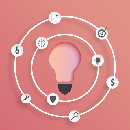 Light bulb of business strategy creative idea concept paper art style.Vector illustration.のイラスト素材