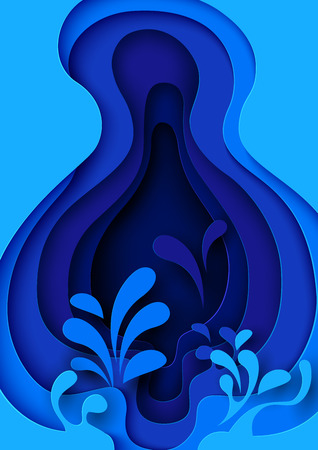 Save water with leaf shape paper layer cut abstract background.Ecology and environment conservation concept design paper art style.Vector illustration.のイラスト素材