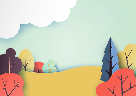 Autumn and colorful nature landscape paper art style. Vector illustration.のイラスト素材