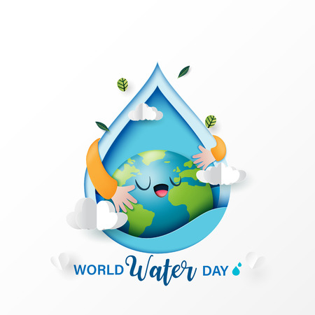 World water day.Paper art of love the earth and save water for ecology and environment conservation concept design.Vector illustration.のイラスト素材