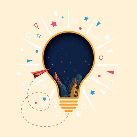 Creative thinking light bulb paper cut abstract background. Concept of business, learning and education.のイラスト素材