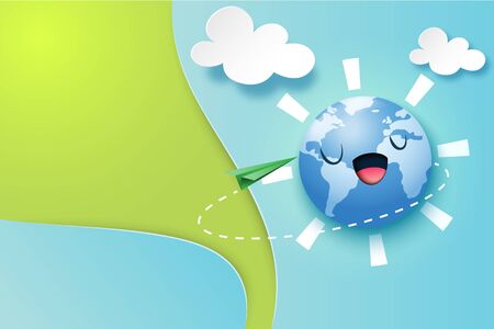 Paper art of green ecology environment conservation concept landing page website template background.Vector illustration.のイラスト素材