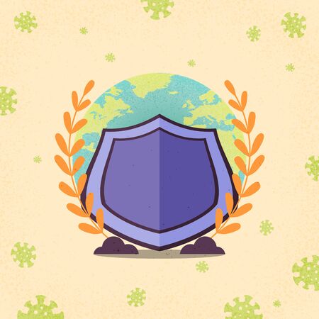 Shield protection the world from coronavirus pandemic and Covid-19 quarantine concept.Vector illustration.のイラスト素材