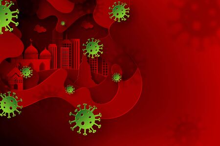 Coronavirus outbreak and spread around the world.Pandemic medical health risk.Paper cut background.のイラスト素材