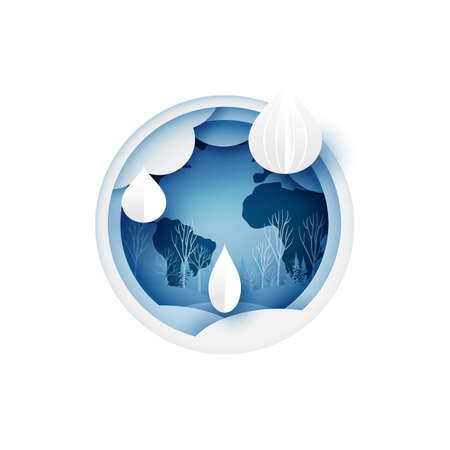 World water day.Water drop.Paper art of save water for ecology and environment conservation concept design.Vector illustration.のイラスト素材