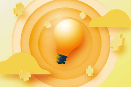 Creativity concept.Light bulb with cloud and plus sign on yellow background.Concept of positive thinking ideas.Website Landing page.Vector illustration.のイラスト素材