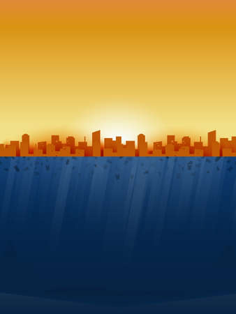 World ocean pollution and climate change concept.Plastic waste from the city and industry in the ocean,Underwater sea scene.Environment conservation resource sustainable.Vector illustration.のイラスト素材