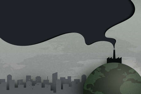 Industry chimney pollution with smoke in environment.Global warming and climate change concept.Environment landing page website template background.Paper art vector illustration.のイラスト素材