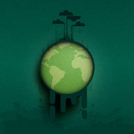 Global warming and climate change concept.Industry chimney pollution with smoke in environment.Environment and Ecology concept background.Vector illustration.のイラスト素材