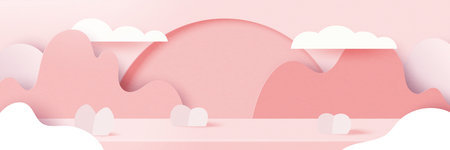 3d paper cut abstract valentine's day template background.Love and heart on geometrics shape of pink nature landscape.Vector illustration.のイラスト素材