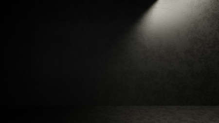 Dark empty concrete room with light shine from celling hole.3drender illustration.の写真素材