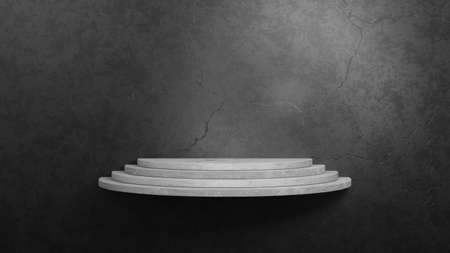 Empty concrete shelf on dark grey concrete cement wall background. 3d rendering illustrationの写真素材